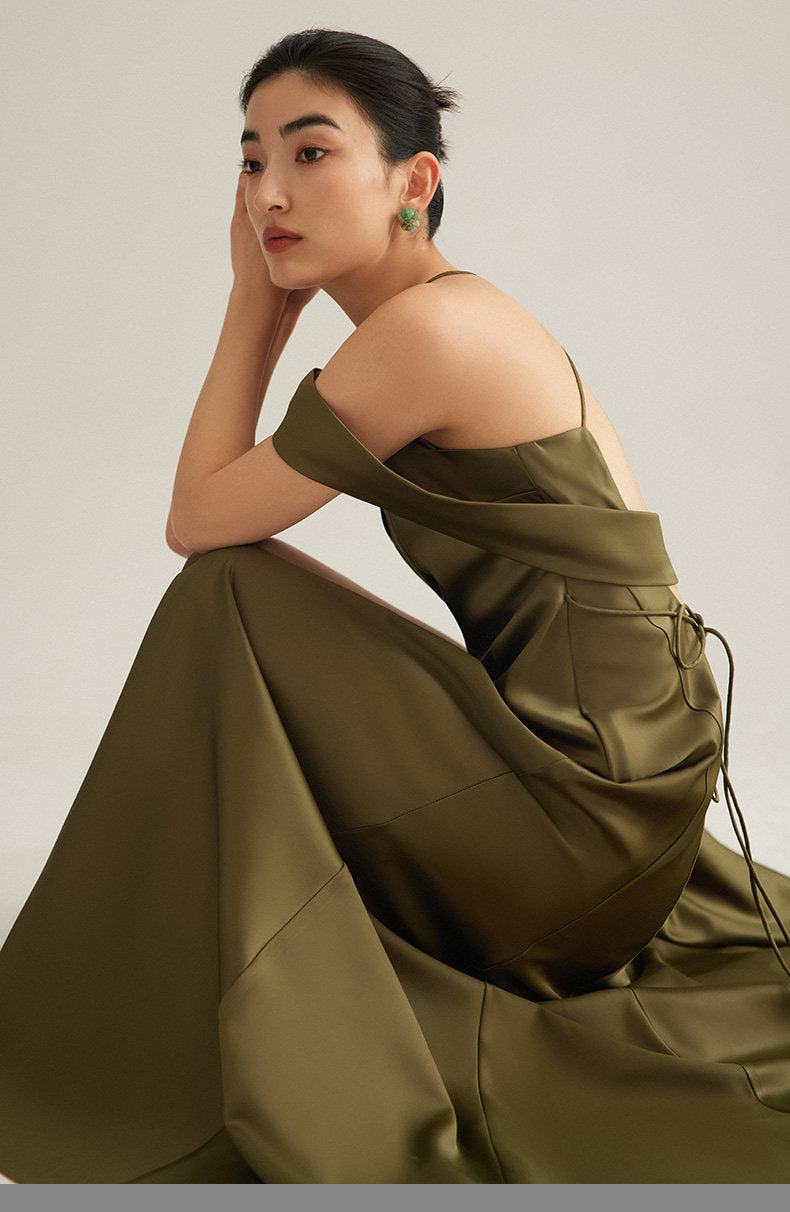 GOUDIN Evening satin high-end luxury light dress-NORA.