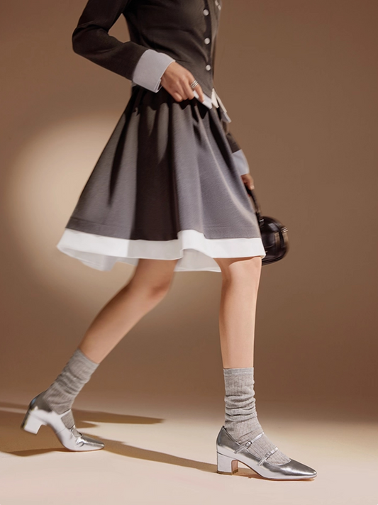 PJJUU silver mary jane french leather shoes - GRAND.