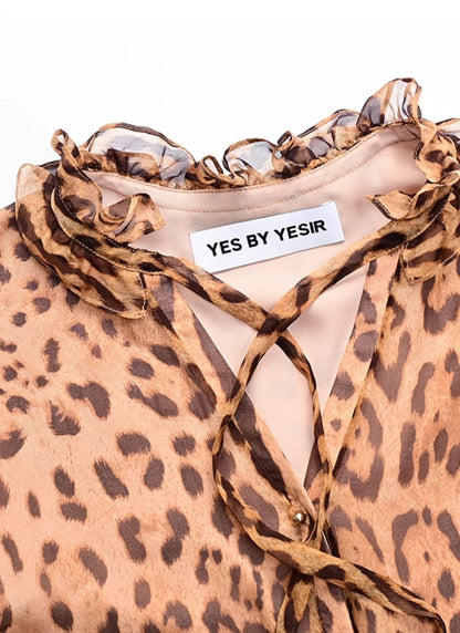YES BY YESIR | Leopard Print Ruffle Short Dress -MALEINA.