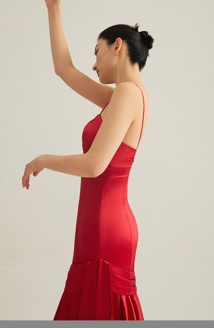 GOUDIN bright red wedding satin light luxury banquet evening dress-Liam.