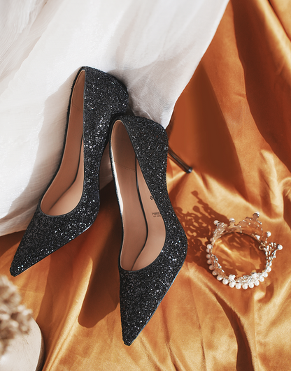 PJJUU black pointed toe high heels - ZEDO.