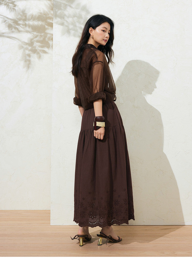 Sushe soft-dyed cut-out cotton embroidery knitted slightly fluffy A-line vest dress-FAYE.