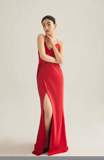 GOUDIN Evening satin high-end luxury light dress-NORA.