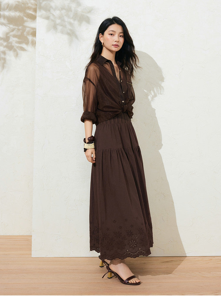 Sushe soft-dyed cut-out cotton embroidery knitted slightly fluffy A-line vest dress-FAYE.