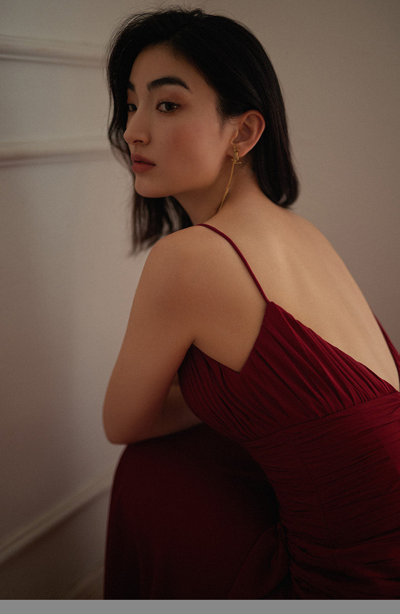 GOUDIN evening sleeveless v neck slip dress-SAX.