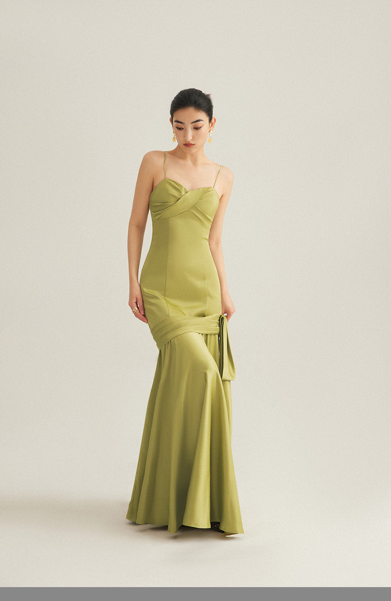 GOUDIN bright red wedding satin light luxury banquet evening dress-Liam.