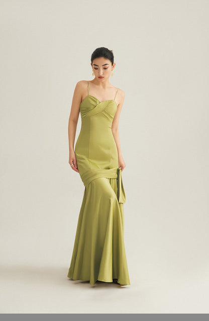 GOUDIN bright red wedding satin light luxury banquet evening dress-Liam.