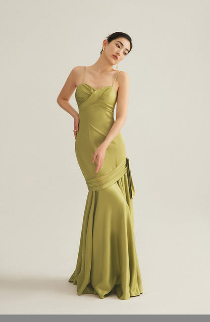 GOUDIN bright red wedding satin light luxury banquet evening dress-Liam.