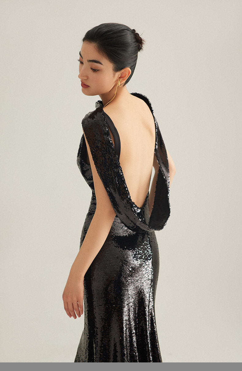 GOUDIN Evening banquet party sexy backless dress-REM.