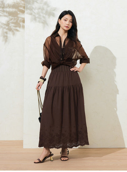 Sushe soft-dyed cut-out cotton embroidery knitted slightly fluffy A-line vest dress-FAYE.
