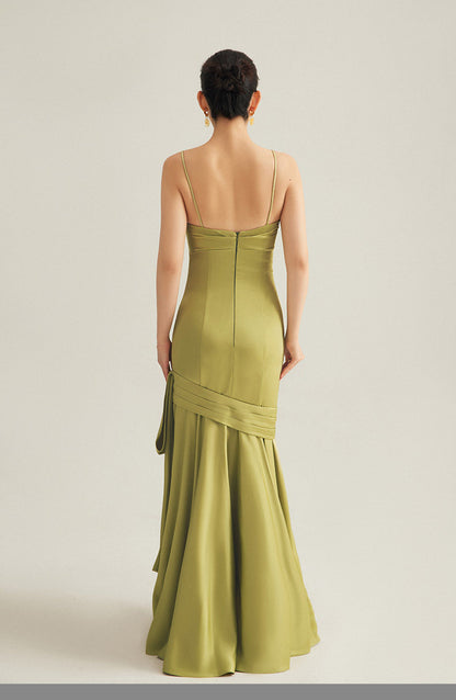 GOUDIN bright red wedding satin light luxury banquet evening dress-Liam.
