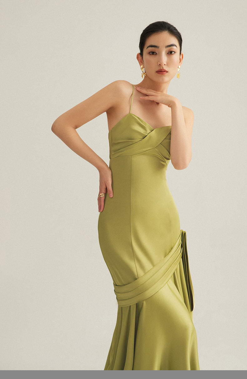 GOUDIN bright red wedding satin light luxury banquet evening dress-Liam.