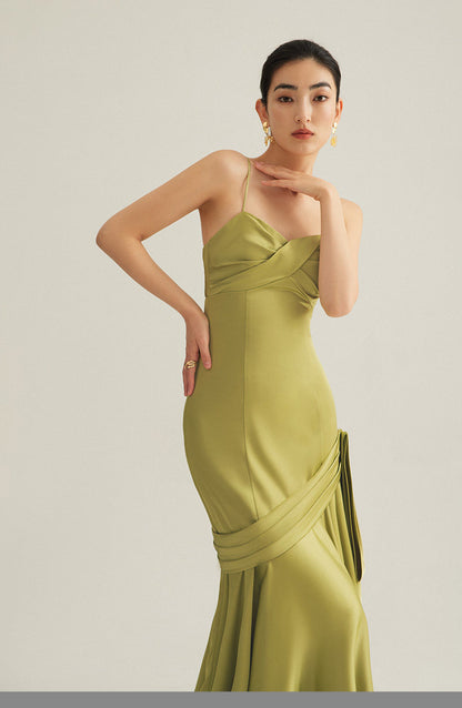 GOUDIN bright red wedding satin light luxury banquet evening dress-Liam.