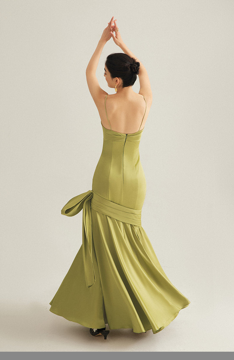 GOUDIN bright red wedding satin light luxury banquet evening dress-Liam.