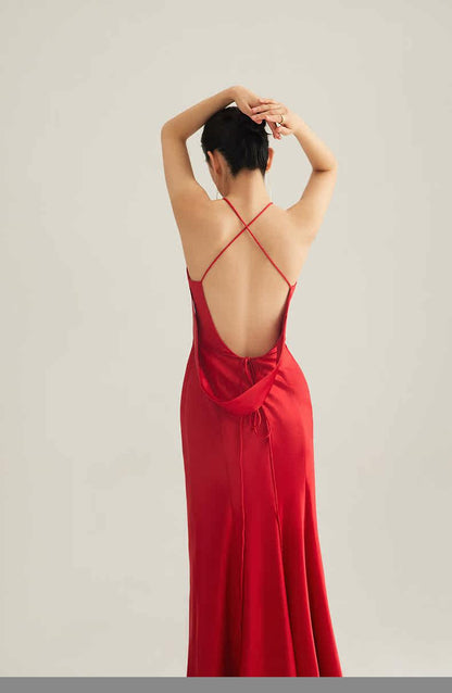 GOUDIN Evening satin high-end luxury light dress-NORA.