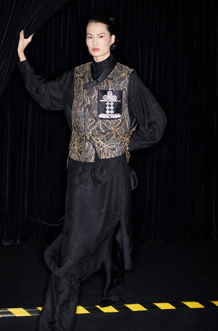 M essential Mackay designer mosaic tile embroidered vest - Gary.