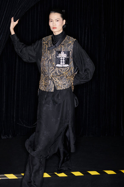 M essential Mackay designer mosaic tile embroidered vest - Gary.