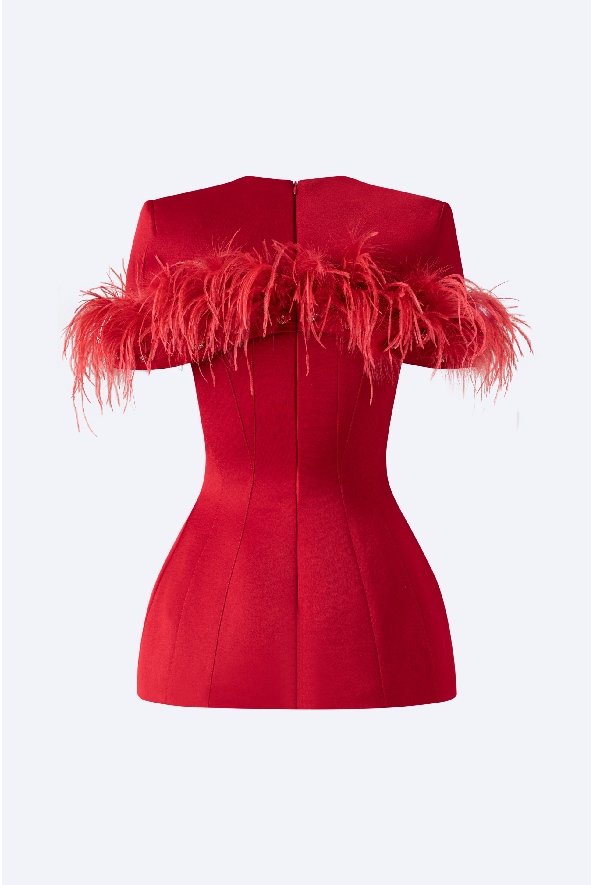 Feather Embellished Short-Sleeve Blazer + Accordion Pleated Midi Skirt