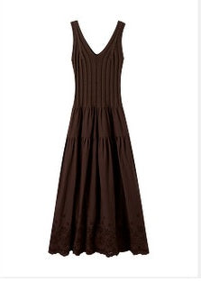 Sushe soft-dyed cut-out cotton embroidery knitted slightly fluffy A-line vest dress-FAYE.