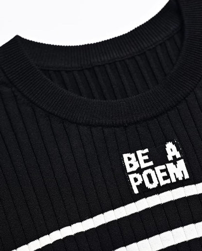 YES BY YESIR  black and white striped short woolen knit top - PROJECT.