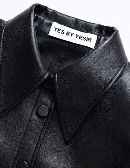 YES BY YESIR black military leather jacket and skirt set- SYSTEM.