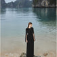 Slit-Sleeve Bodycon long formal elegant black gala gown Dress