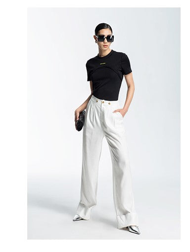 LEDIM W White single thin wide leg loose straight womens pants trouser - Kara