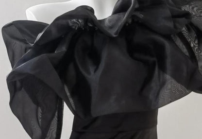 DOLLY Luxury Black Off Shoulder Slim Fit Short Ruffle Dinner Dress-MABEL