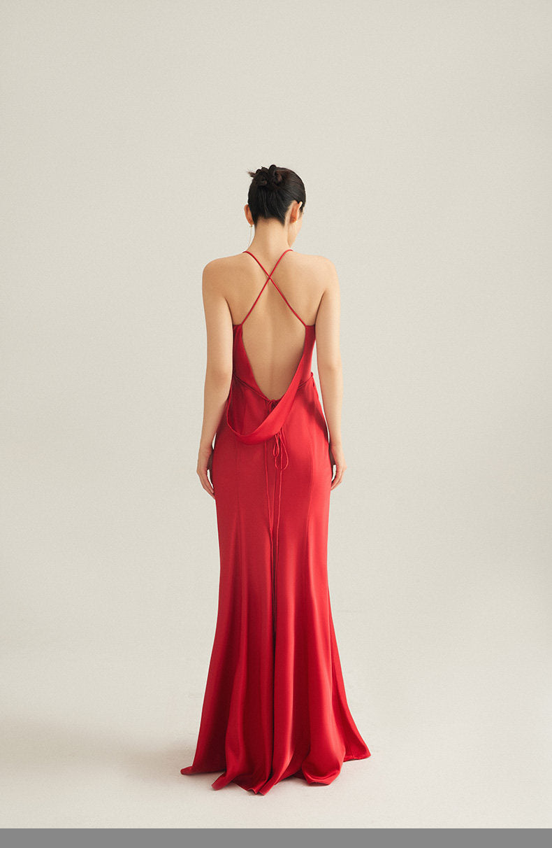 GOUDIN Evening satin high-end luxury light dress-NORA.