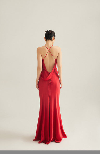 GOUDIN Evening satin high-end luxury light dress-NORA.