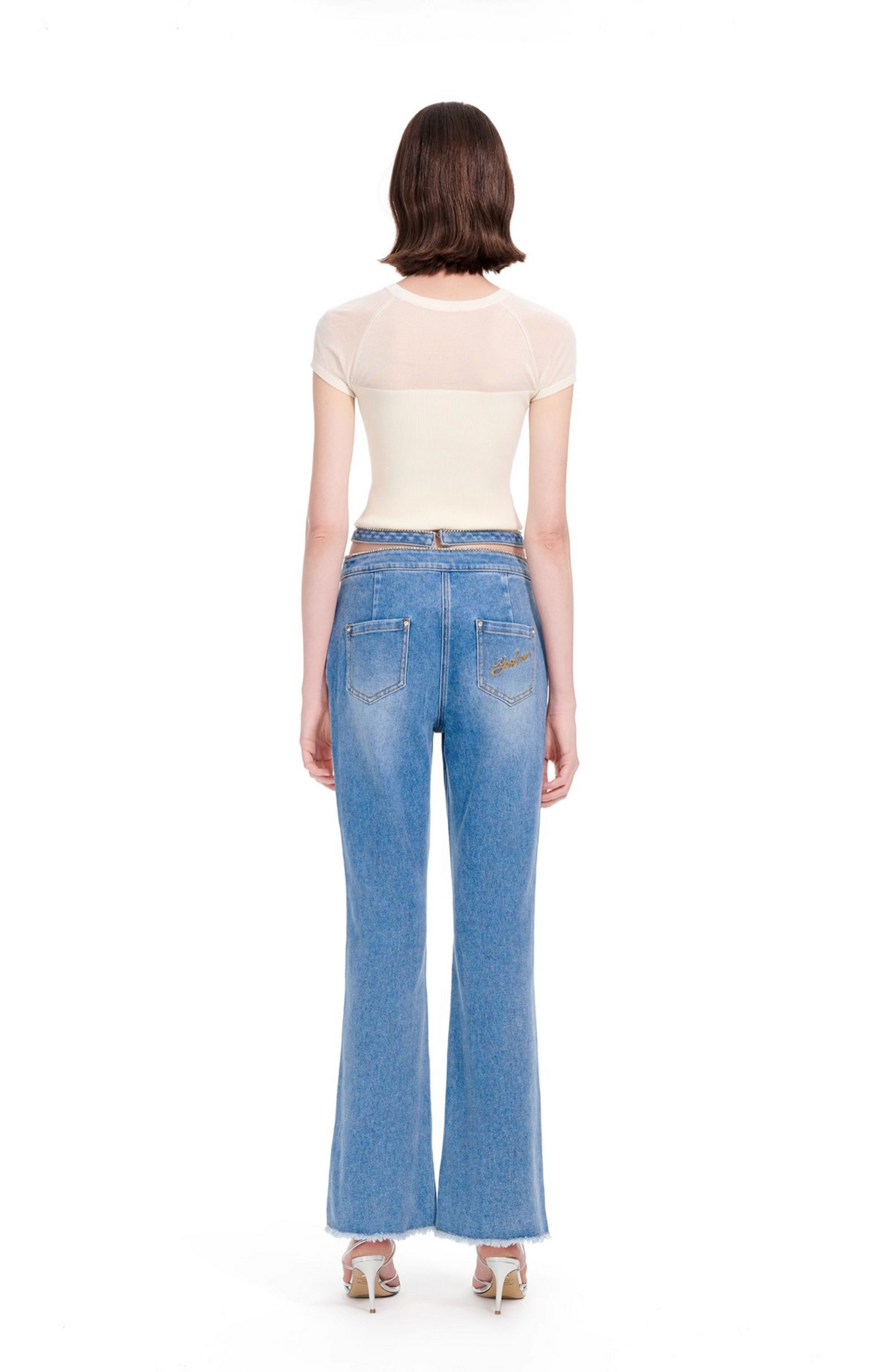 YES BY YESIR |  Deconstructed Waistband Bootcut Jeans -RENELLE.