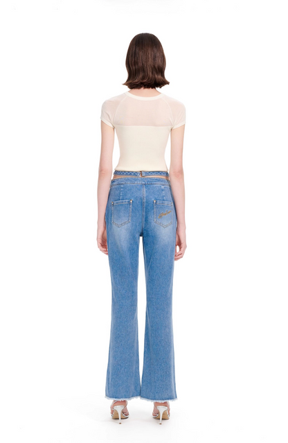 YES BY YESIR |  Deconstructed Waistband Bootcut Jeans -RENELLE.
