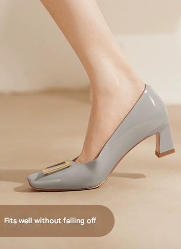PJJUU thick metal square buckle high heels - VALLENT.