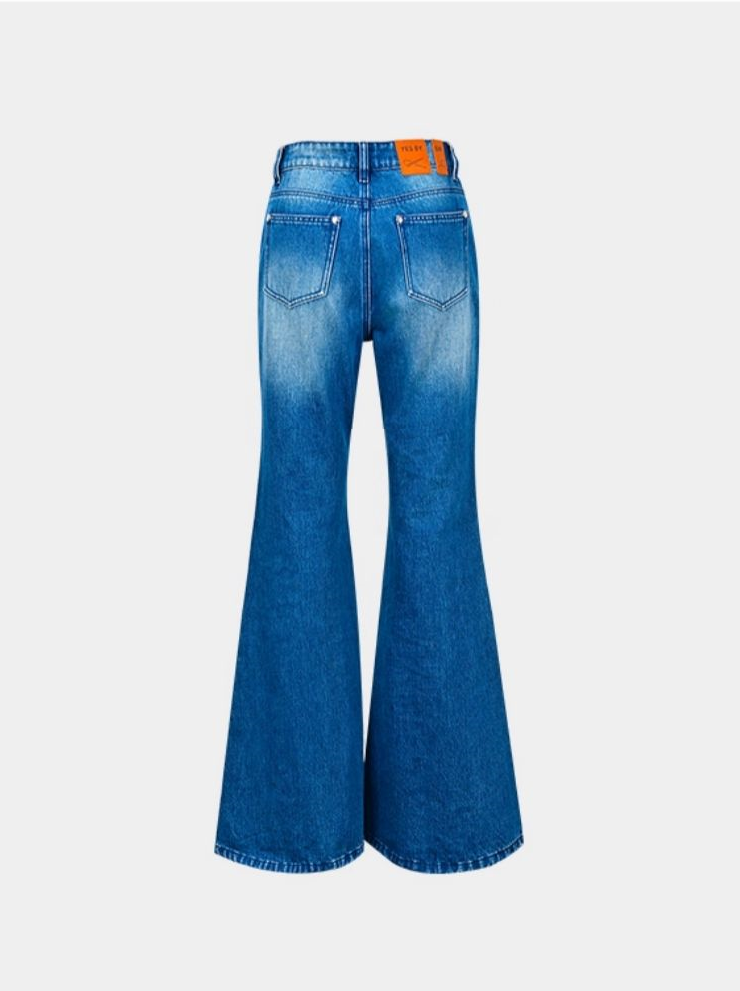 YES BY YESIR | Blue Flared Jean Pants -LIVARA.