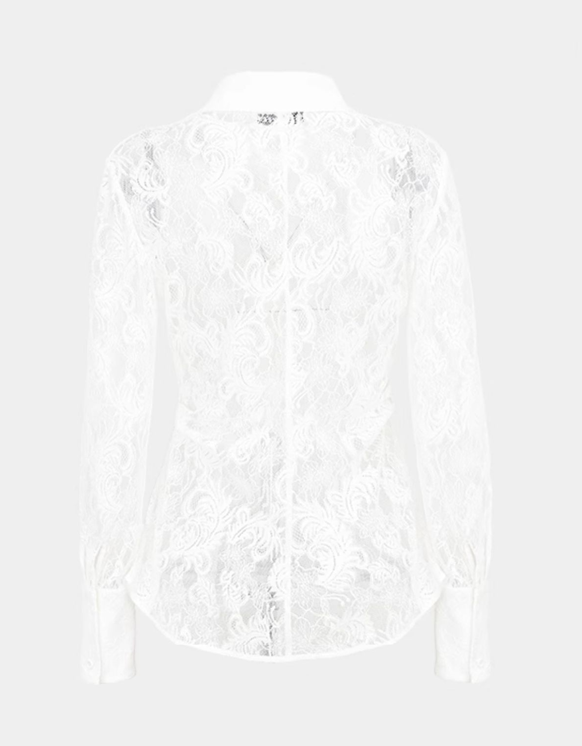 YES BY YESIR | Lace Long Sleeve Sheer White Shirt  -AMALITHA.