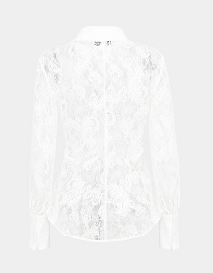 YES BY YESIR | Lace Long Sleeve Sheer White Shirt  -AMALITHA.