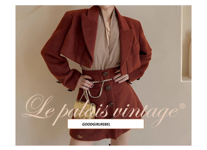 Le palais vintage Fall/winter wool wide-shoulder short jacket high-waisted short skirt - nilu