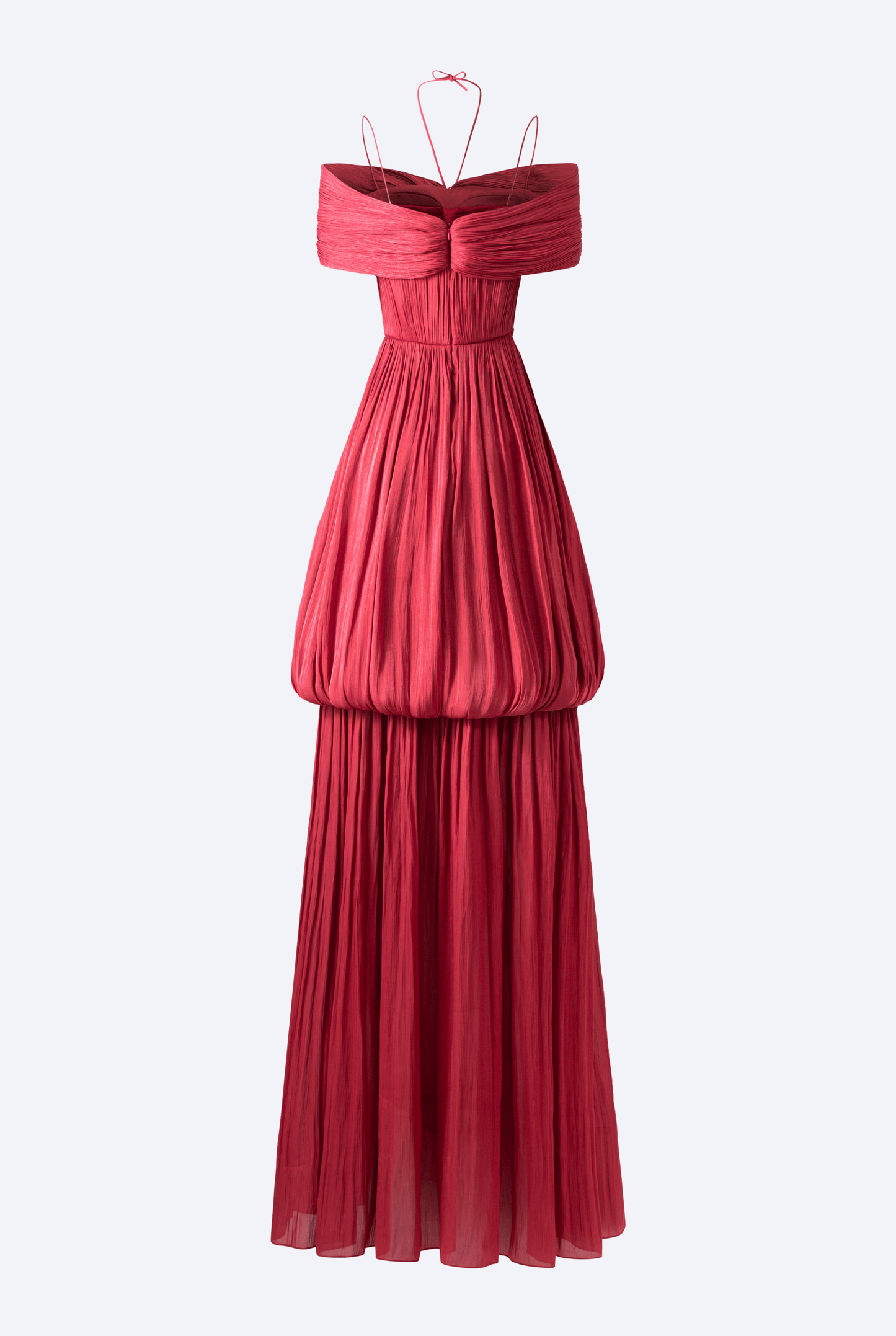 Off-Shoulder Bubble Flare Pleated Full Dress