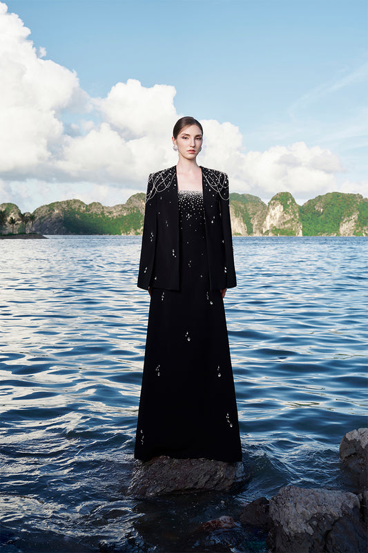 Tracy Studio luxury crystal embellished Strings Flared Cape - Tiffane Cape