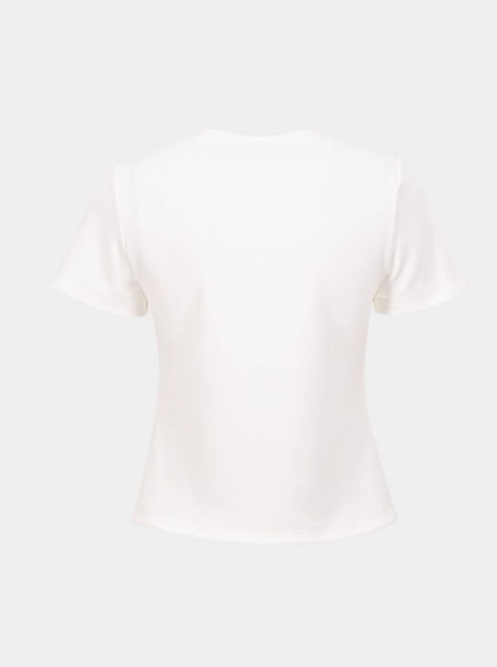 YES BY YESIR |  Diamond Bow Short Sleeve Casual Top-LYANNE.