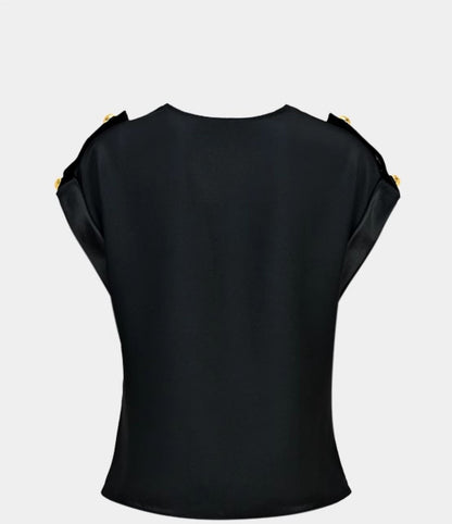 YES BY YESIR | Military Swing Neck Chiffon Shirt -ELISARA.