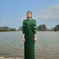 Crystal-Embellished Short Cape Full Green Dress