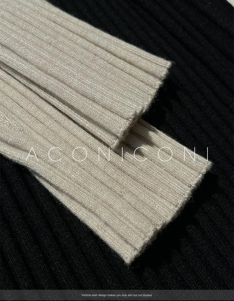 Aconiconi Luxury Polo Collar Long Sleeve Slim Fit Knitted Midi Dress- Paris Old Dream