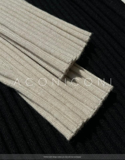 Aconiconi Luxury Polo Collar Long Sleeve Slim Fit Knitted Midi Dress- Paris Old Dream