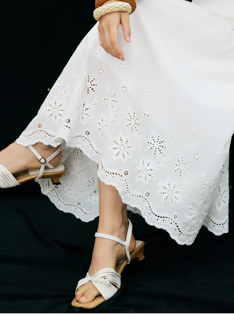 Sushe soft-dyed cut-out cotton embroidery knitted slightly fluffy A-line vest dress-FAYE.