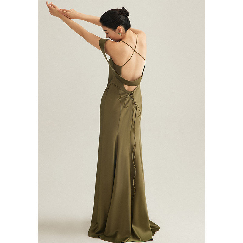 GOUDIN Evening satin high-end luxury light dress-NORA.