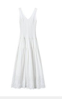 Sushe soft-dyed cut-out cotton embroidery knitted slightly fluffy A-line vest dress-FAYE.