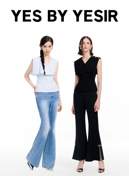 YES BY YESIR | Deconstructed Layered sleeveless Chiffon Shirt - SORALIA.