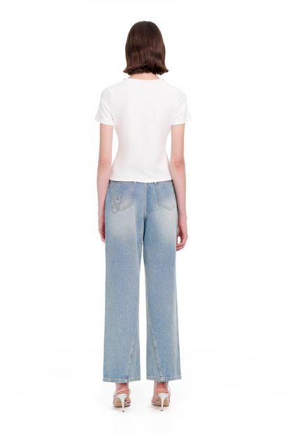 YES BY YESIR |  Diamond Bow Short Sleeve Casual Top-LYANNE.