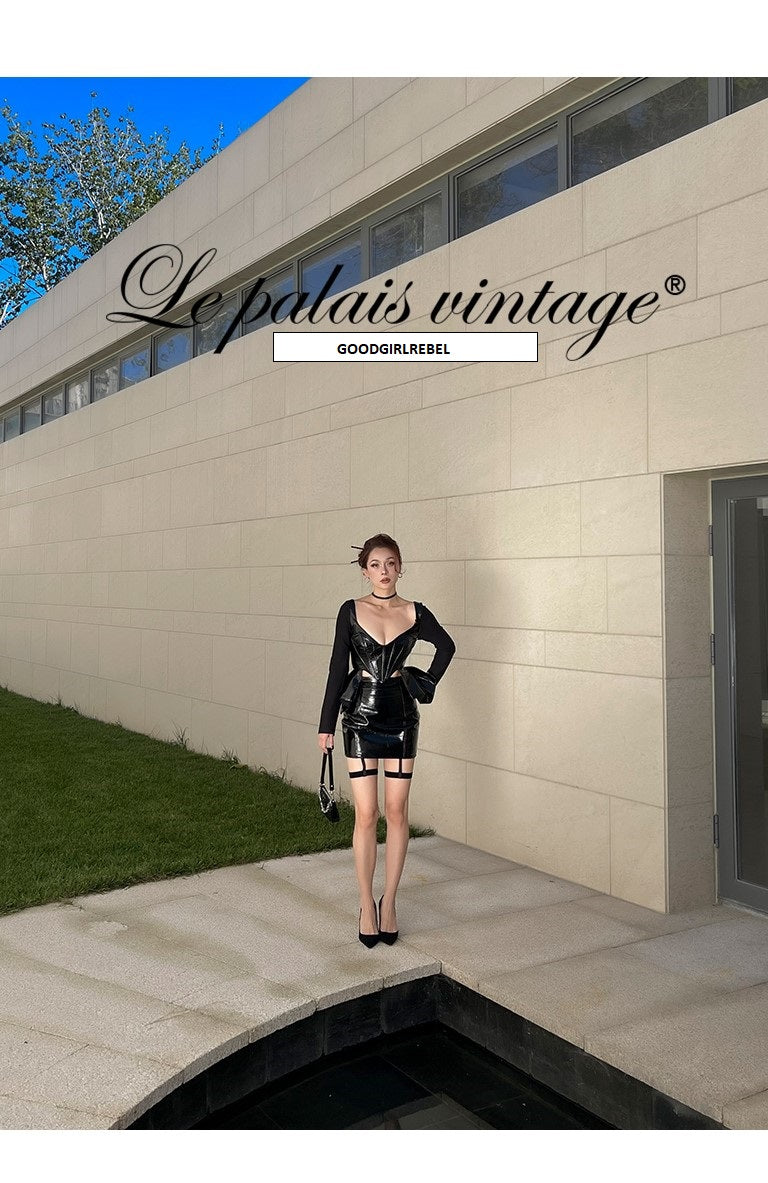 Le Palais Vintage sassy black patent leather skirt -Inh